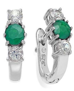 Sterling Silver Earrings, Round Cut Emerald (1/2 ct. t.w.) and White Sapphire (1/2 ct. t.w.) Three Stone Earrings   Earrings   Jewelry & Watches