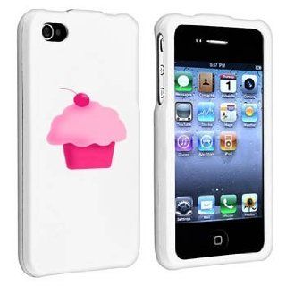 Apple iPhone 4 4S White Rubber Hard Case Snap on 2 piece Pink Cupcake Cell Phones & Accessories