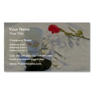 White Morning coffee and rose flowers Business Card Template