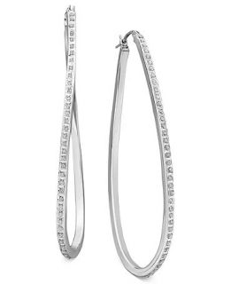 Sterling Silver Earrings, Diamond Accent Oval Twist Hoop Earrings   Earrings   Jewelry & Watches