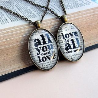 'all you need is love' book page pendant by bookishly