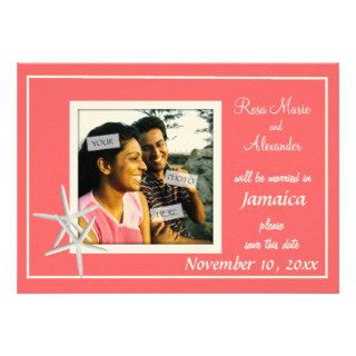 Coral Pink Starfish Photo Wedding Announcements
