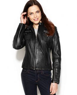 MICHAEL Michael Kors Seamed Zip Front Leather Jacket   Jackets & Blazers   Women