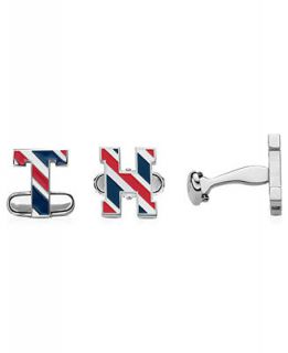 Tommy Hilfiger Cuff Links, Stainless Steel Logo Striped Cuff Links   Watches   Jewelry & Watches