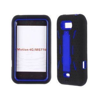 DUAL LAYER CELL PHONE COVER HARD SOFT PROTECTOR KICKSTAND CASE FOR LG MOTION 4G MS770 BLACK BLUE AA 001E Cell Phones & Accessories