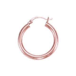 14k Real Pink Rose Gold Hoops Hoop Earrings Tubular 3 X 25mm Jewelry