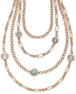 Bronzarte London Blue Topaz (1 1/2 ct. t.w.) and Blue Topaz (3 1/6 ct. t.w.) Station Necklace in 18k Rose Gold over Bronze   Necklaces   Jewelry & Watches