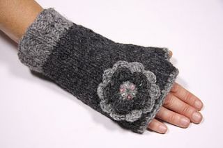 wool handwarmers with flower by gabrielle parker clothing and accessories