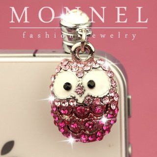ip161 Cute Pink Crystal OWL Anti Dust Plug Cover Charm for iPhone 3.5mm Cell Phone Cell Phones & Accessories