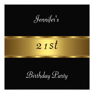 21st birthday Party Black Gold Announcements