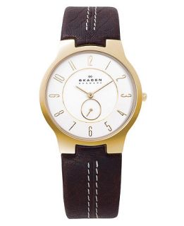 Skagen Denmark Watch, Mens Brown Leather Strap 433LGL1   Watches   Jewelry & Watches