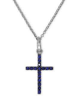 Gemma by EFFY Sapphire (1/6 ct. t.w.) and Diamond Accent Pave Cross Pendant in 14k White Gold   Necklaces   Jewelry & Watches