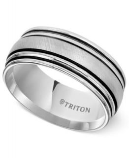 Triton Mens Ring, 8mm White Tungsten 3 Row Wedding Band   Rings   Jewelry & Watches
