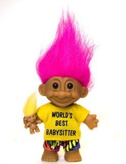 My Lucky WORLD'S BEST BABYSITTER Troll Doll with BABY TROLL (Hot Pink Hair) Toys & Games