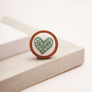 hand embroidered heart brooch by handstitched with love