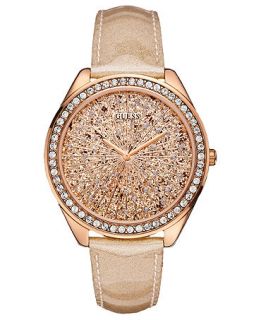 GUESS Watch, Womens Peach Glitter Patent Leather Strap 45mm U0155L1   Watches   Jewelry & Watches