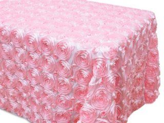 90x156" Satin Ribbon Raised Roses Rectangle Tablecloth   Pink  