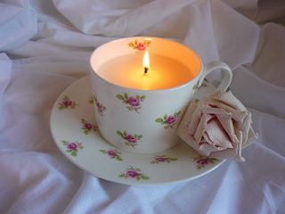 dotty rose teacup candle by the dizzy flea
