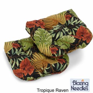 Blazing Needles Tropical/ Stripe All weather U shaped Outdoor Chair Cushions (Set of 2) Blazing Needles Outdoor Cushions & Pillows