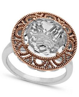 Town & Country Sterling Silver and 14k Rose Gold Ring, White Quartz Round Ring (4 1/2 ct. t.w.)   Rings   Jewelry & Watches