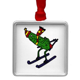 Funny Pickle Skiing Cartoon Christmas Tree Ornament