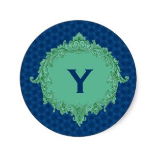 Blue Green Vintage Custom Monogram Wedding V93 Stickers