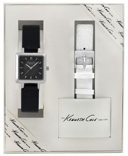 Kenneth Cole New York Watch Set, Womens Interchangeable Black and White Leather Straps 22mm KC6062   Watches   Jewelry & Watches