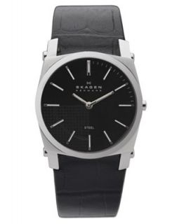 Skagen Denmark Watch, Mens Black Leather Strap 859LSLB   Watches   Jewelry & Watches