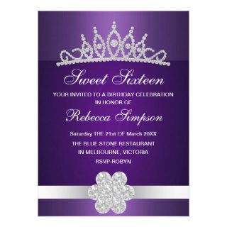 Purple Sparkle Tiara Birthday Invitation