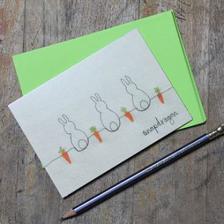 cream bunnies and carrots postcard by snapdragon