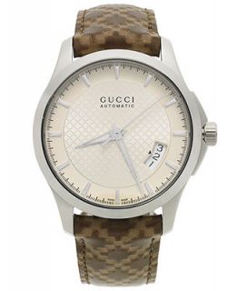Gucci Watch, Mens Swiss Automatic G Timeless Brown Diamante Leather Strap 38mm YA126421   Watches   Jewelry & Watches