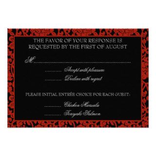 Gothic Floral Red & Black Damask RSVP Monogram Custom Invite