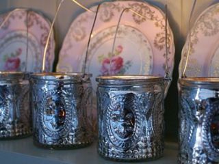 hanging embossed vase/tea light holders by the chic country home