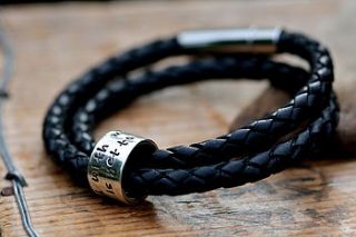 personalised black wrapped leather bracelet by joulberry