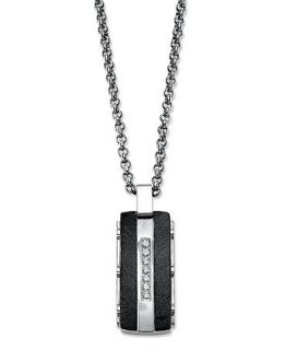 Mens Black Diamond Necklace, Stainless Steel Diamond Pendant (1/4 ct. t.w.)   Necklaces   Jewelry & Watches