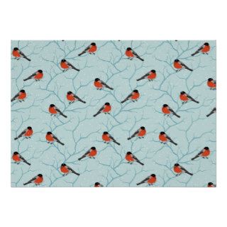 Bullfinch birds pattern winter custom posters