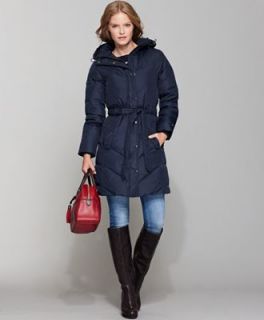 Tommy Hilfiger Coat, Hooded Belted Down Anorak   Coats   Women