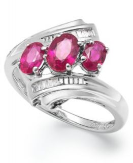 Sterling Silver Ring, Emerald Cut Ruby (3/4 ct. t.w.) and White Sapphire (1/6 ct. t.w.) Ring   Rings   Jewelry & Watches