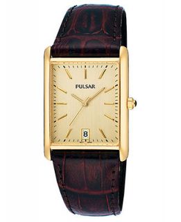 Pulsar Watch, Mens Brown Leather Strap PXDA84   Watches   Jewelry & Watches