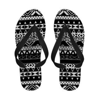 Andes Aztec Pattern Black White Monochromatic Flip Flops
