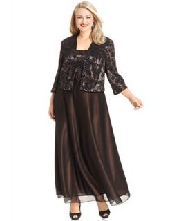 Patra Plus Size Dress and Jacket, Sleeveless Contrast Lace Embellished Gown   Dresses   Plus Sizes