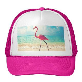 Pink Flamingo And Sandy Beach Colorful Photo Trucker Hat