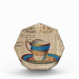 victorian teacup on burlap background design acrylic award