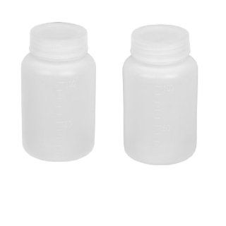 2 Pcs Laboratory Double Cap Leakproof Plastic Widemouth Bottle White 100mL Plastic Funnel