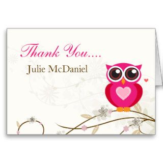 Whimsical Pink Owl Thank You Cards