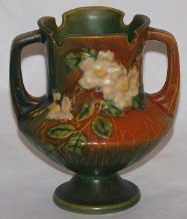 Roseville Pottery White Rose Green and Brown Vase 146 6   Decorative Vases