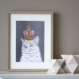 grumpy cat in a crown print by adam regester art and illustration