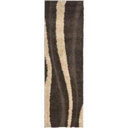 Ultimate Dark Brown/ Cream Shag Rug (2'3 x 9') Safavieh Runner Rugs