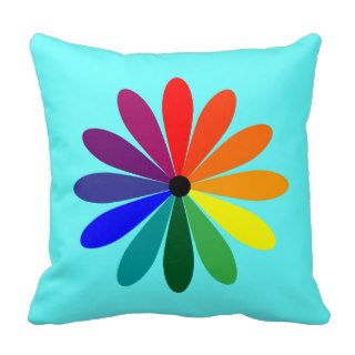 Color Wheel Flower Pillow on Blue