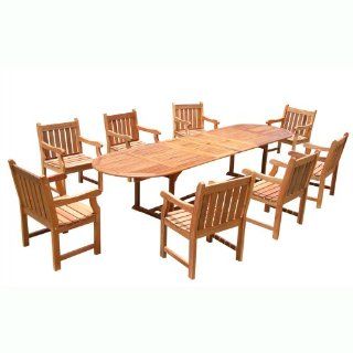 VIFAH V144SET3 Outdoor English Garden 9 Piece Dining Set with Oval Extension Table, Natural Wood Finish, 91 by 39 by 29 Inch  Outdoor And Patio Furniture Sets  Patio, Lawn & Garden